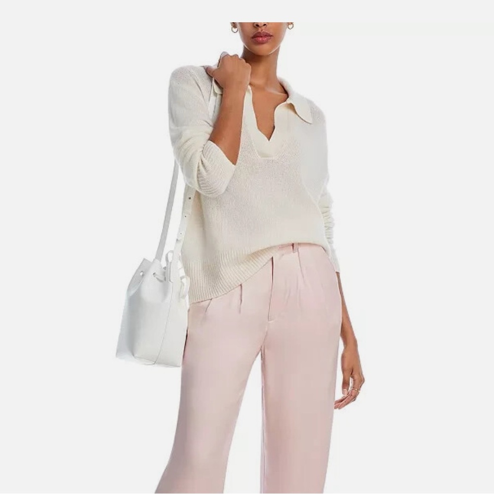 Babaton the group Ivory Knit V-neck merino wool lightweight Sweater
